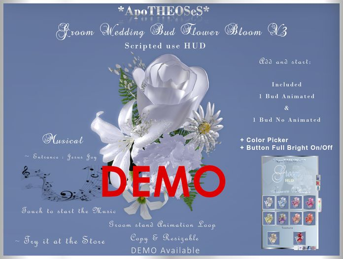 Second Life Marketplace DEMO GROOM WEDDING BUD FLOWER BLOOM V3